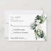 Tropische palm en witte Floral, geen koraal RSVP (Voorkant)