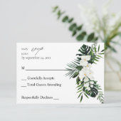 Tropische palm en witte Floral, geen koraal RSVP Kaartje (Staand voorkant)