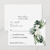 Tropische palm en witte Floral, geen koraal RSVP Kaartje (Voorkant / Achterkant)