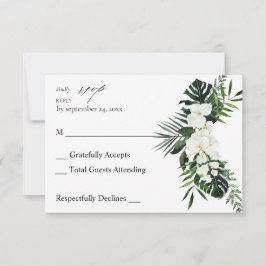 Tropische palm en witte Floral, geen koraal RSVP Kaartje