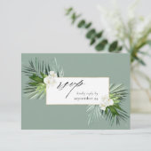 Tropische palm en witte Floral met gemiddelde RSVP (Staand voorkant)