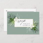 Tropische palm en witte Floral met gemiddelde RSVP (Voorkant / Achterkant)
