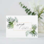 Tropische palm en witte Floral met gemiddelde RSVP (Staand voorkant)