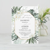 Tropische palm en witte Floral Wedding V2 LN Kaart (Staand voorkant)
