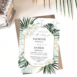 Tropische palm en witte Floral Wedding V2 LN Kaart