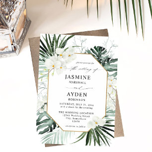 Tropische palm en witte Floral Wedding V2 LN Kaart