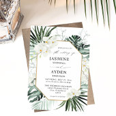 Tropische palm en witte Floral Wedding V2 LN Kaart