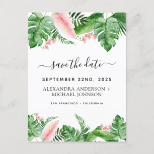 Tropische Palm Floral Waterverf Save the Date Aankondigingskaart