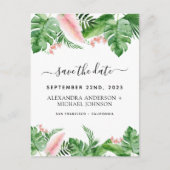 Tropische Palm Floral Waterverf Save the Date Aankondigingskaart (Voorkant)