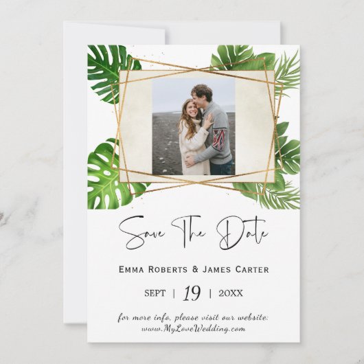 Tropische Palm Foto Save the Date (Voorkant)
