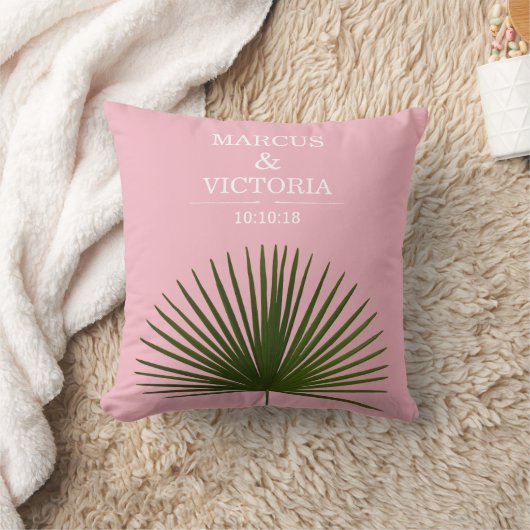 Tropische Palm Frond Blad Roze Bruiloft Kussen (Deken)