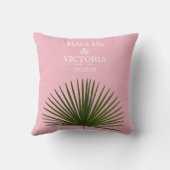 Tropische Palm Frond Blad Roze Bruiloft Kussen (Achterkant)