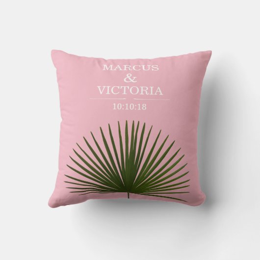 Tropische Palm Frond Blad Roze Bruiloft Kussen (Achterkant)