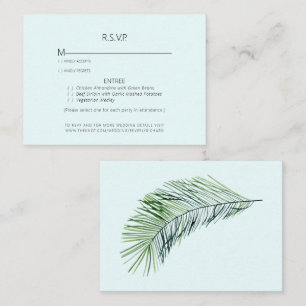 Tropische Palm Frond Icy Blue Wedding RSVP Informatiekaartje