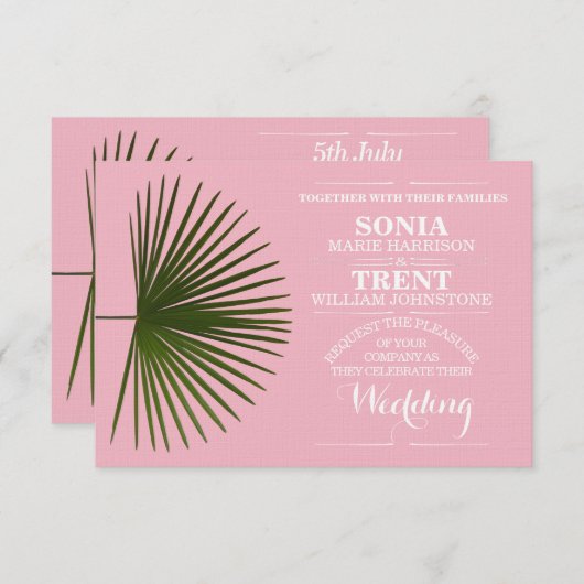 Tropische Palm Frond Leaf Wedding Kaart (Voorkant / Achterkant)