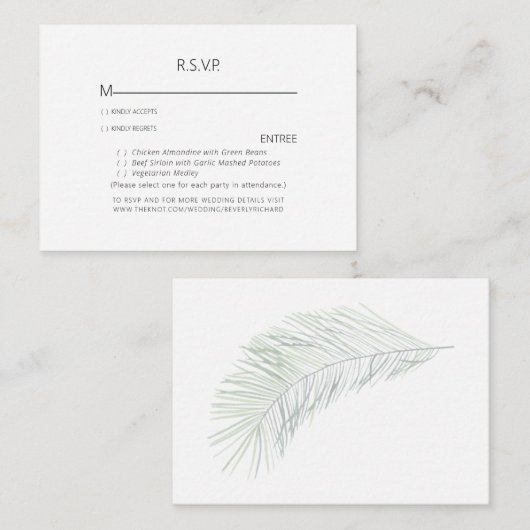 Tropische Palm Frond Witte Bruiloft RSVP Behuizing Informatiekaartje (Voorkant / Achterkant)