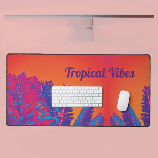 Tropische Palm Fronds Psychedelic Sinaasappel Roze Bureaumat