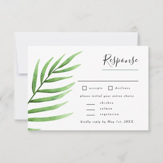 Tropische Palm Greenery bruiloft met volledige keu RSVP Kaartje (Voorkant)