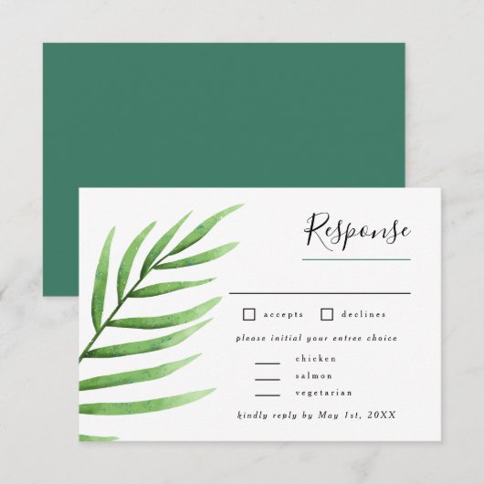 Tropische Palm Greenery bruiloft met volledige keu RSVP Kaartje (Voorkant / Achterkant)