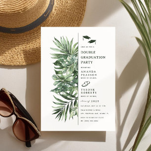 Tropische Palm Greenery Dubbele Graduation Party Kaart
