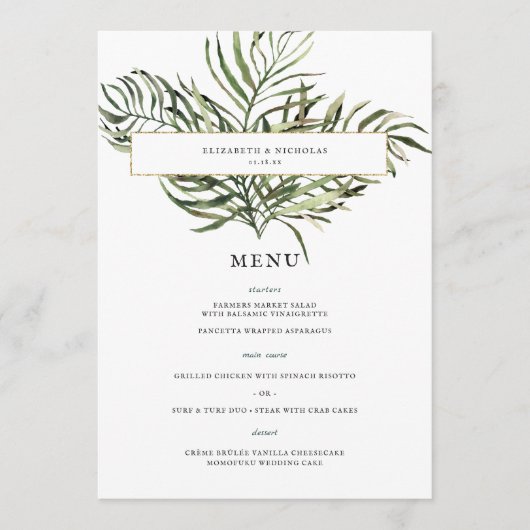 Tropische Palm Greenery | Menu Weddenschappen (Voorkant)