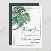 Tropische palm groen gouden kader bruidsdouche bedankkaart (Voorkant / Achterkant)
