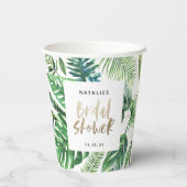 Tropische palm groene en gouden script bruidsdouch papieren bekers (Achterkant)