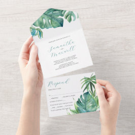 Tropische Palm Huwelijksfeest Moderne All-in-One U All In One Uitnodiging