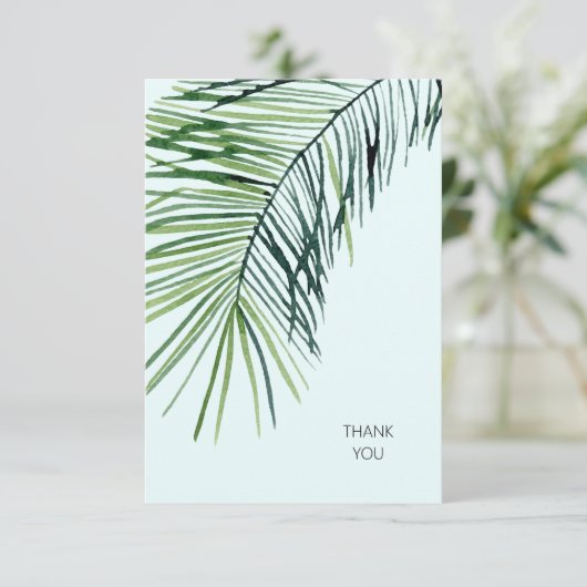 Tropische Palm Ice Blue bruiloft dank u Bedankkaart (Staand voorkant)