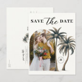 Tropische Palm Kustbruiloft Foto Save the Date Aankondigingskaart (Voorkant / Achterkant)