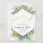 Tropische palm laat de zomer sparen de datum save the date (Voorkant)