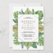 Tropische palm laat goud achter in één bruiloft kaart (Voorkant)