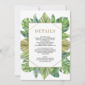 Tropische palm laat goud achter in één bruiloft kaart (Achterkant)
