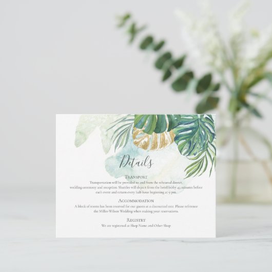 Tropische palm laat gouden bruinwortel heersen informatiekaartje (Staand voorkant)