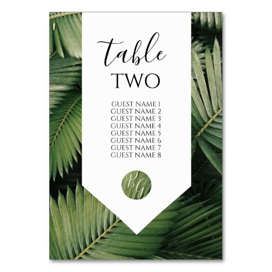 Tropische palm laat Greenery Wedding Guest Names Kaart (Voorkant)