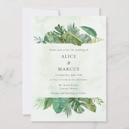 Tropische Palm Leaf Beach Bestemming Bruiloft Kaart (Voorkant)