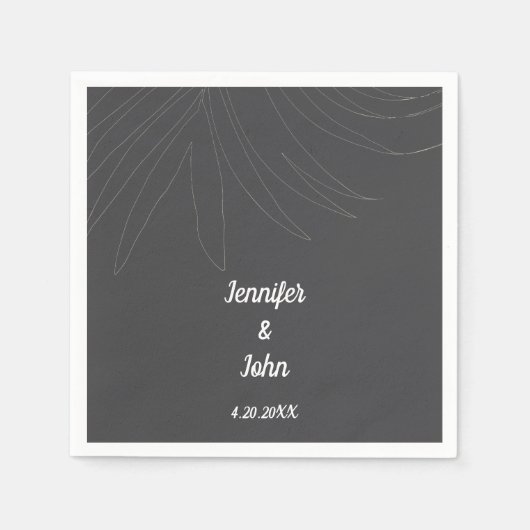 Tropische Palm Leaf Beach bruiloft grijs grijs wit Servet (Voorkant)