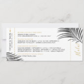 Tropische palm Leaf Boarding Pass Save Date B+W Aankondiging (Achterkant)