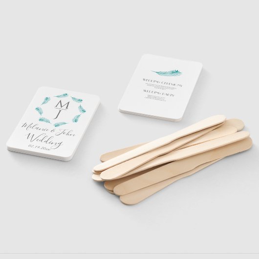 Tropische Palm Leaf Circulaire Logo Huwelijksprogr Handwaaier (Niet-gemonteerd)