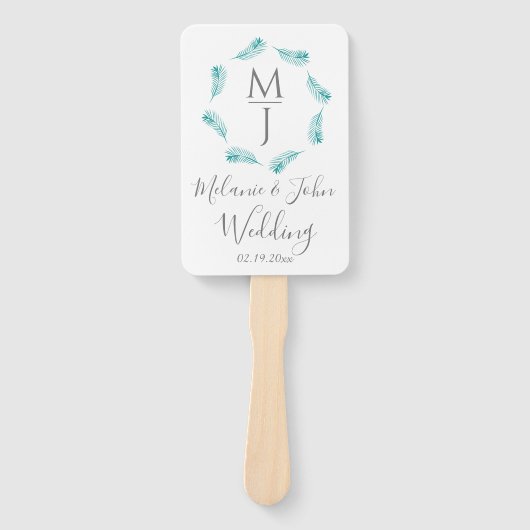 Tropische Palm Leaf Circulaire Logo Huwelijksprogr Handwaaier (Voorkant)