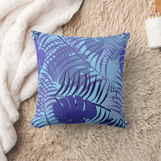Tropische Palm Leaf Classic Blue Beach House Kussen (Deken)
