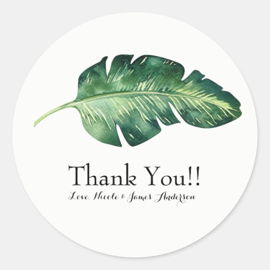 Tropische Palm Leaf Elegante Chic Wedding Favoriet Ronde Sticker (Voorkant)