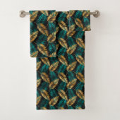 Tropische Palm Leaf Fronds Patroon Zwart Blauwgroe Bad Handdoek (Insitu)