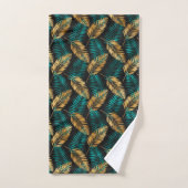 Tropische Palm Leaf Fronds Patroon Zwart Blauwgroe Bad Handdoek (Handdoek)
