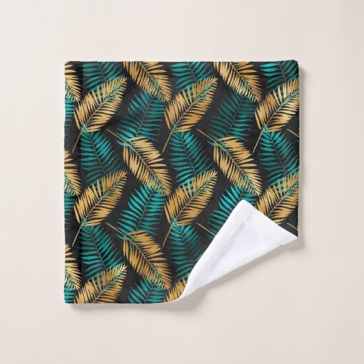 Tropische Palm Leaf Fronds Patroon Zwart Blauwgroe Bad Handdoek (Wasdoekje)