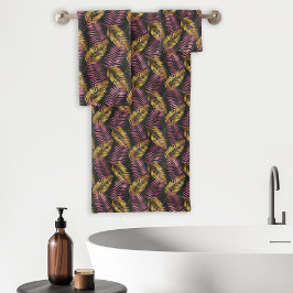 Tropische Palm Leaf Fronds Patroon Zwart Roze Gold Bad Handdoek