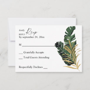 Tropische Palm Leaf Gold geen Maaltijd RSVP-kaart RSVP Kaartje