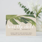 Tropische palm Leaf Green en Tan Save the Date (Staand voorkant)