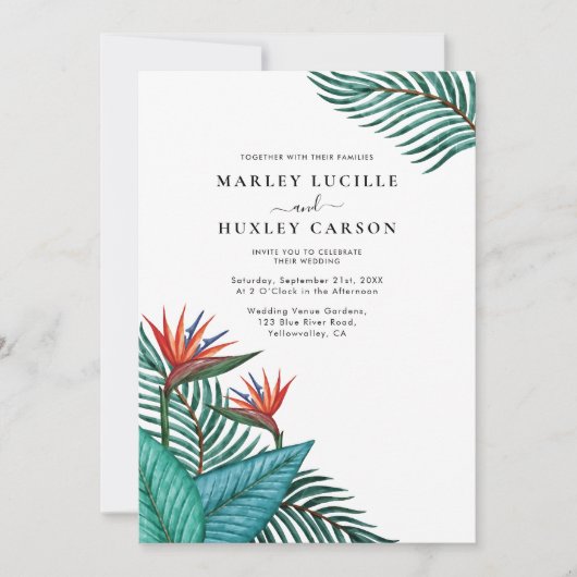 Tropische Palm Leaf Greenery Casual bruiloft Kaart (Voorkant)