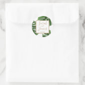Tropische Palm Leaf groen roos gouden bruiloft sti Ronde Sticker (Tas)